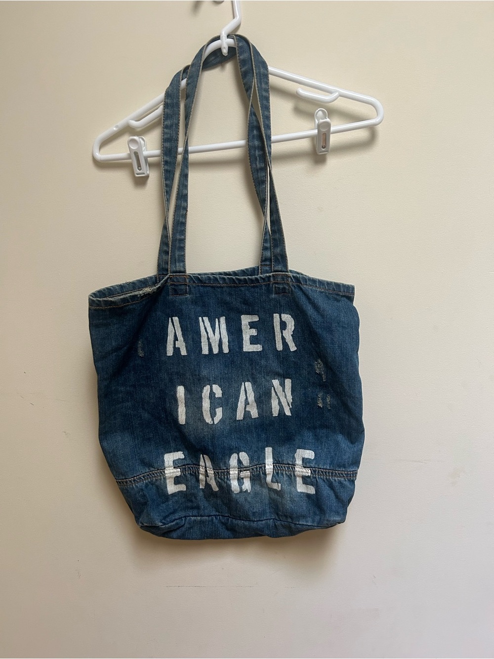 American Eagle Outfitters Denim Tote - Dark Blue with White Logo